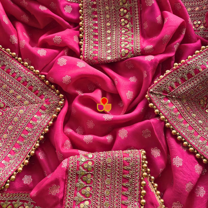 anokherang Dupattas Bridal Ada Pink Floral Embroidered Silk Dupatta