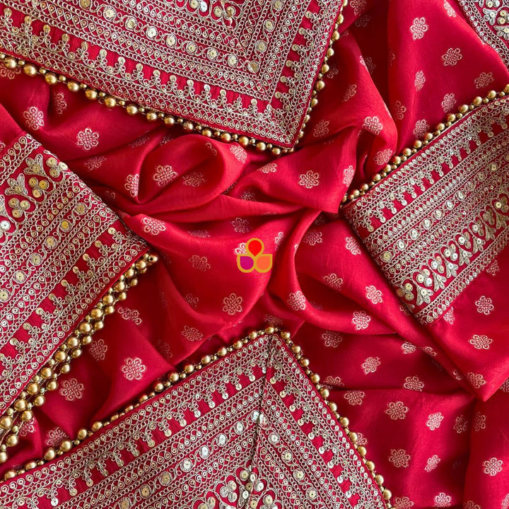 anokherang Dupattas Bridal Ada Red Floral Embroidered Silk Dupatta