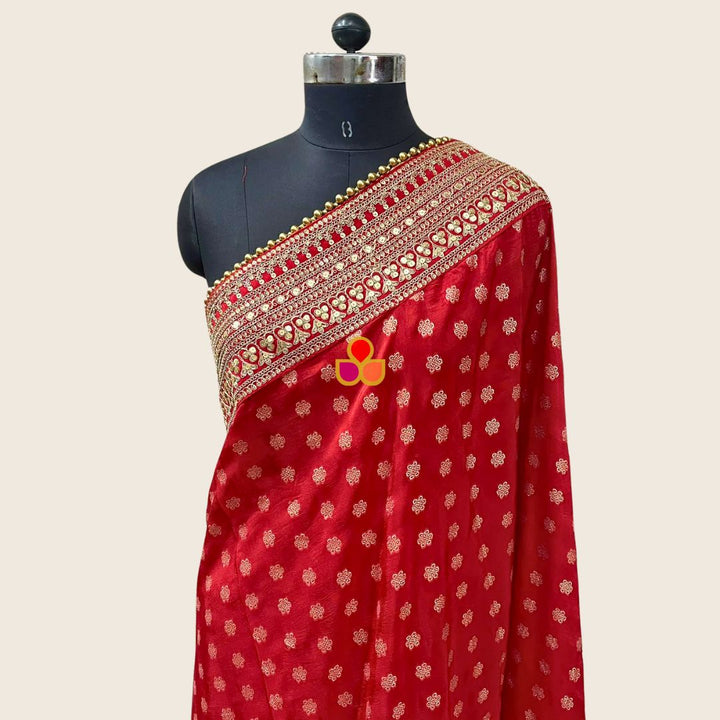 anokherang Dupattas Bridal Ada Red Floral Embroidered Silk Dupatta