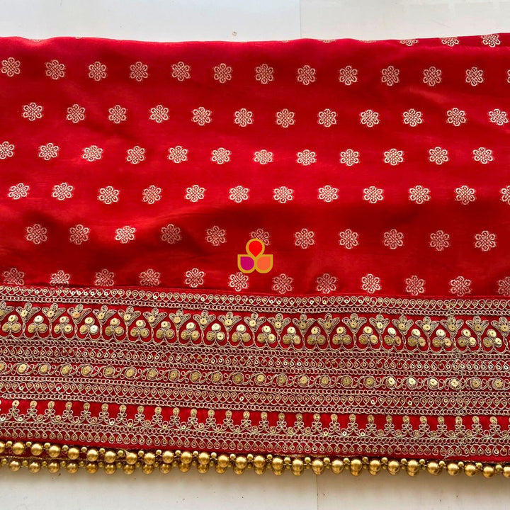 anokherang Dupattas Bridal Ada Red Floral Embroidered Silk Dupatta