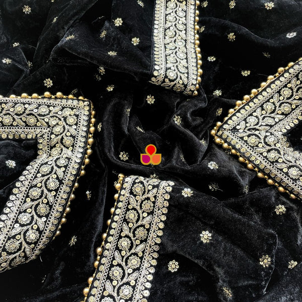 anokherang Dupattas Bridal Afsana Black Embroidered Sequin Velvet Dupatta