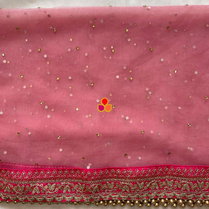 anokherang Dupattas Bridal Baby Pink Stone Net Dupatta