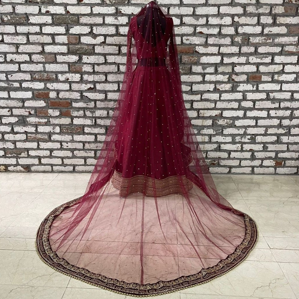 Golden Designer Pakistani Waleema Split Jacket with Purple Long Trail  Lehenga and Embellishment -