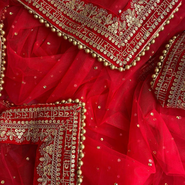 anokherang Dupattas Bridal Beauty Red Stone Saubhaugyavati Net Dupatta