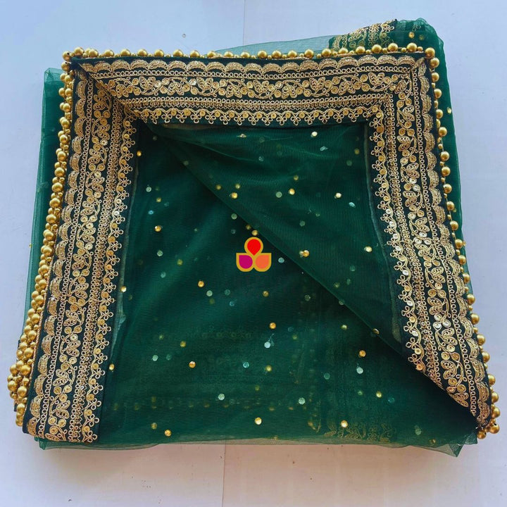 anokherang Dupattas Bridal Bottle Green Saaz Stone Net Dupatta