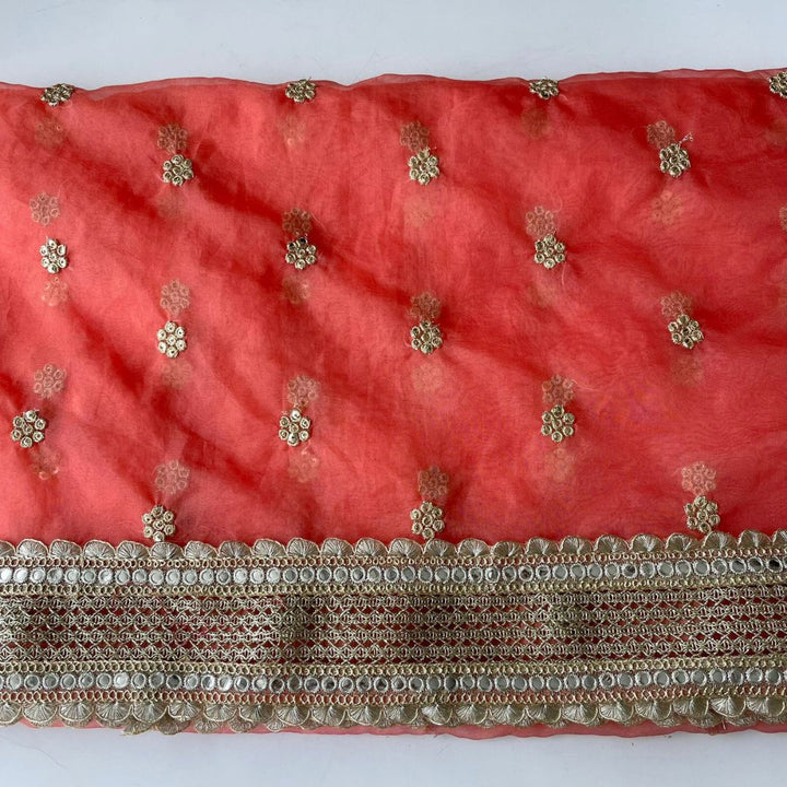 anokherang Dupattas Bridal Coral Bloom Embroidered Organza Dupatta