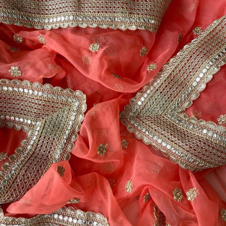 anokherang Dupattas Bridal Coral Bloom Embroidered Organza Dupatta