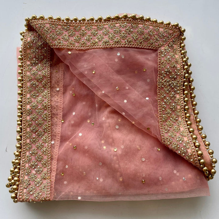 anokherang Dupattas Bridal Dusty Pink Jewel Embroidered Stone Net Dupatta