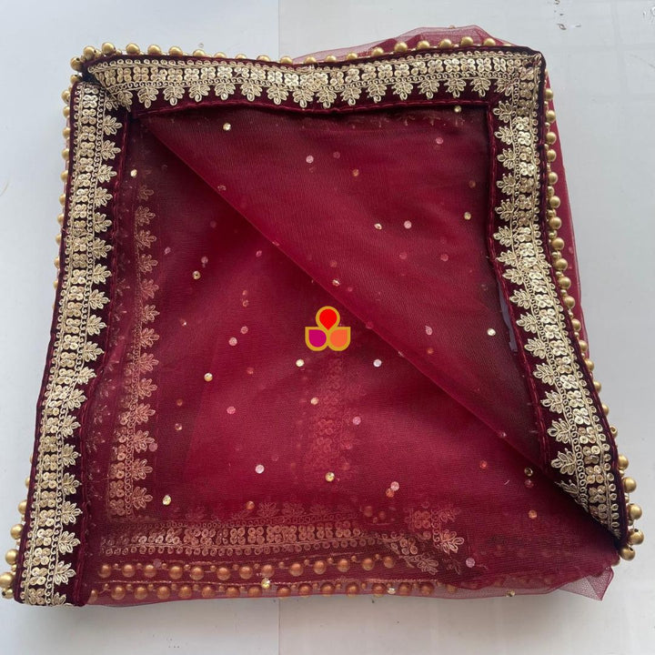 anokherang Dupattas Bridal Elegant Maroon Embroidered Stone Net Dupatta