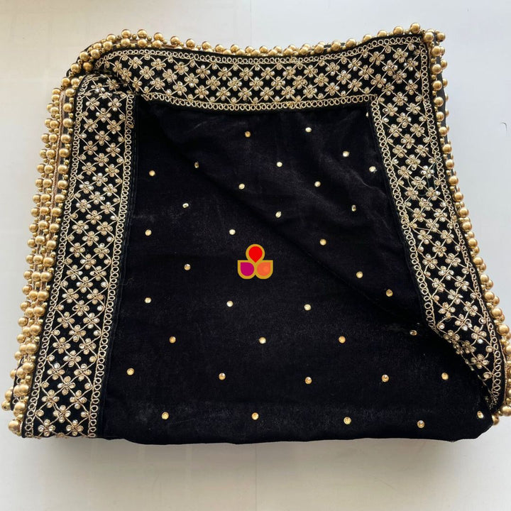 anokherang Dupattas Bridal Firdaus Black Embroidered Stone Velvet Dupatta