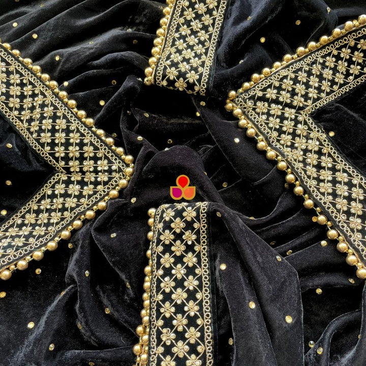 anokherang Dupattas Bridal Firdaus Black Embroidered Stone Velvet Dupatta