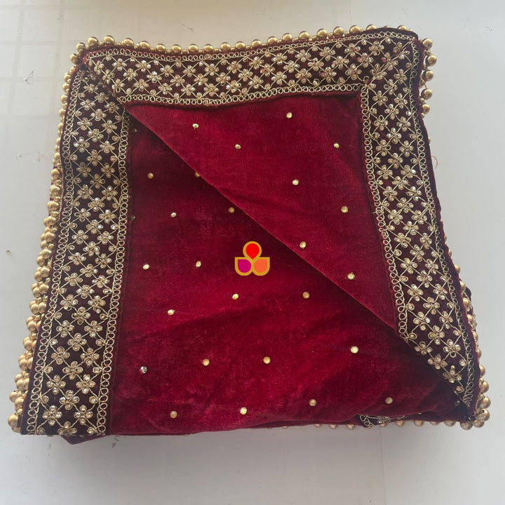 anokherang Dupattas Bridal Firdaus Maroon Embroidered Stone Velvet Dupatta