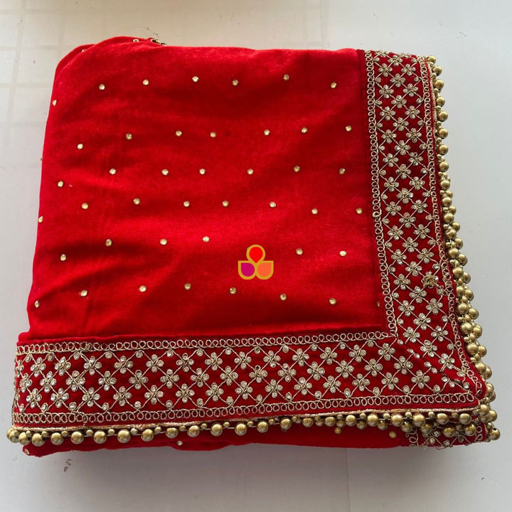 anokherang Dupattas Bridal Firdaus Red Embroidered Stone Velvet Dupatta