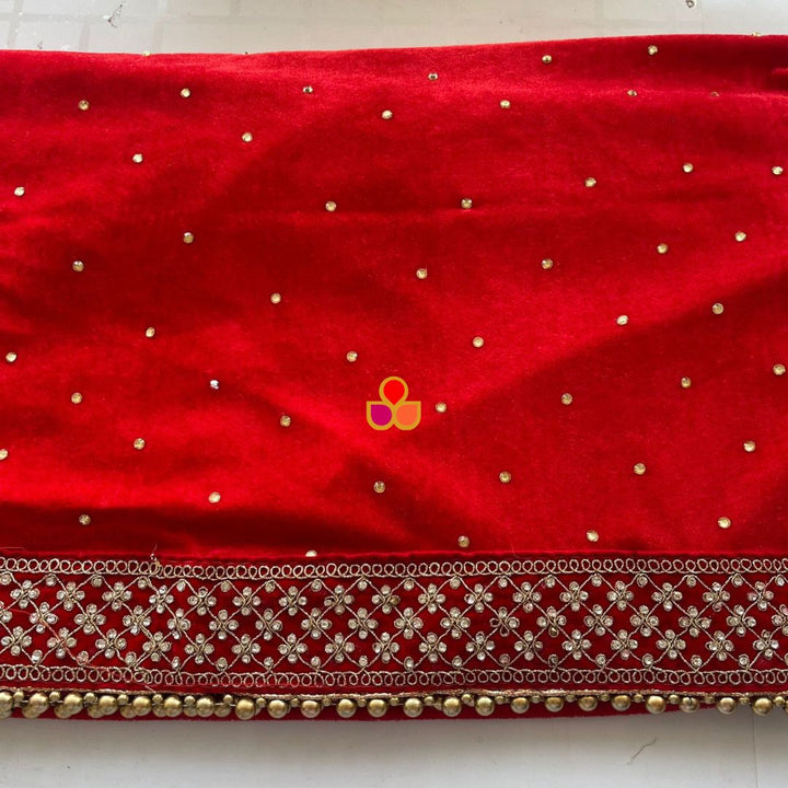 anokherang Dupattas Bridal Firdaus Red Embroidered Stone Velvet Dupatta