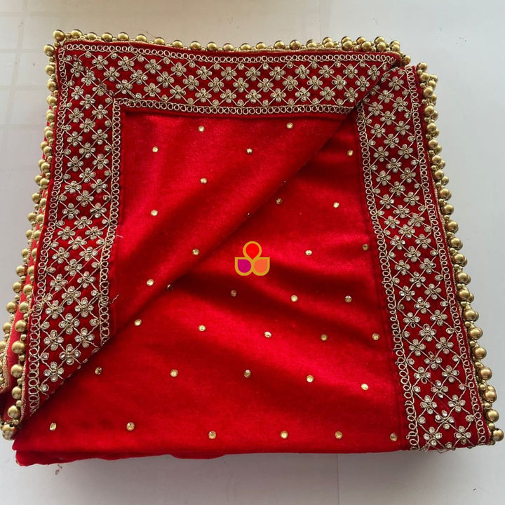 anokherang Dupattas Bridal Firdaus Red Embroidered Stone Velvet Dupatta