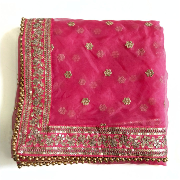 anokherang Dupattas Bridal Flamingo Prism Embroidered Organza Dupatta