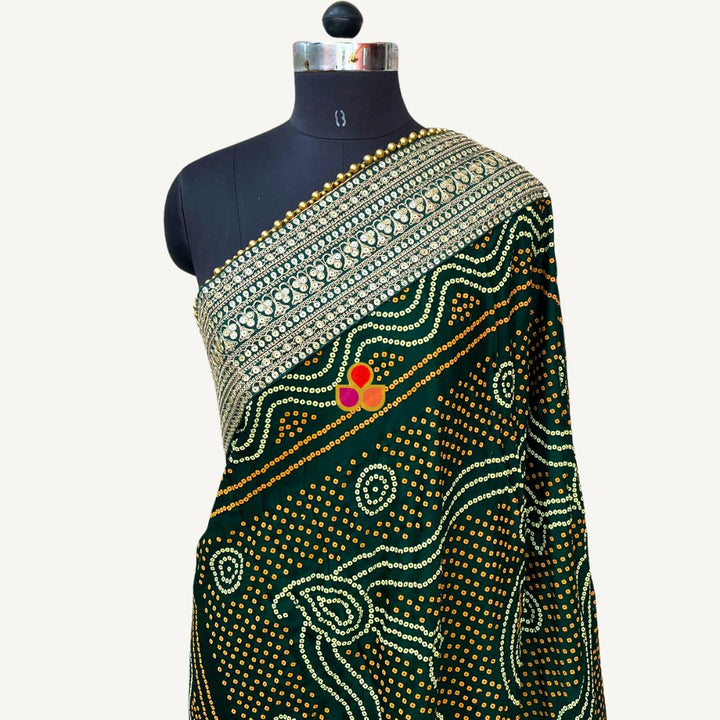 anokherang Dupattas Bridal Green Kareena Royale Bandhani Silk Dupatta