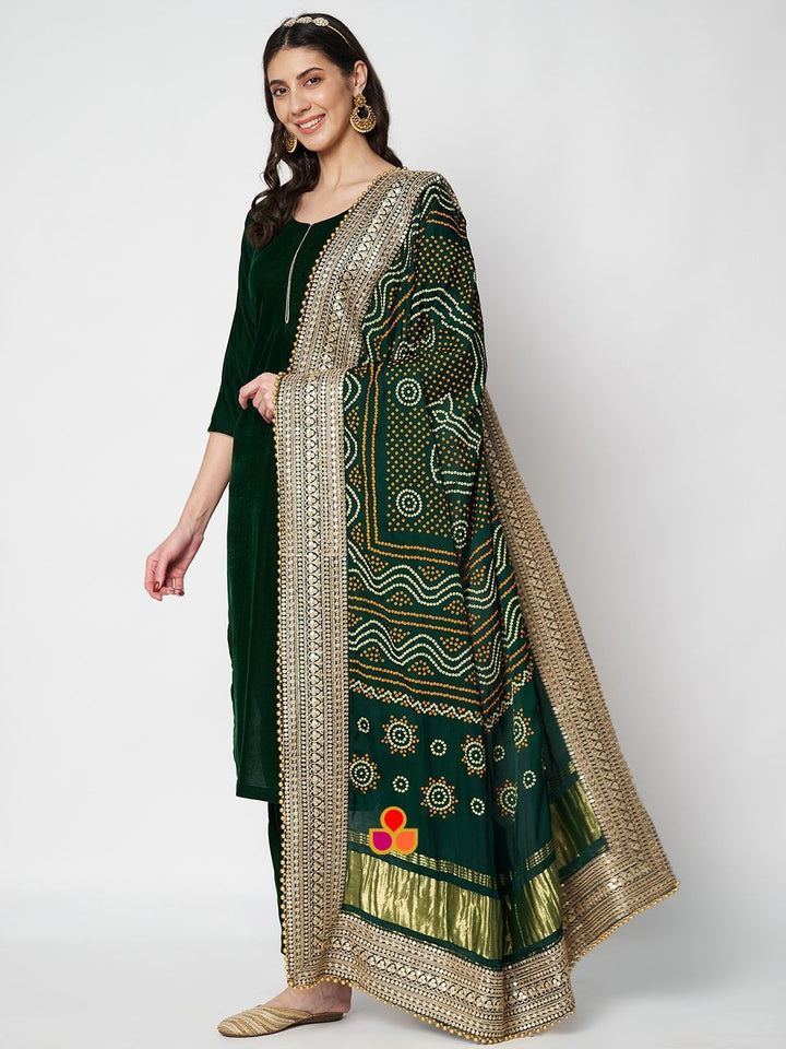 anokherang Dupattas Bridal Green Kareena Royale Bandhani Silk Dupatta