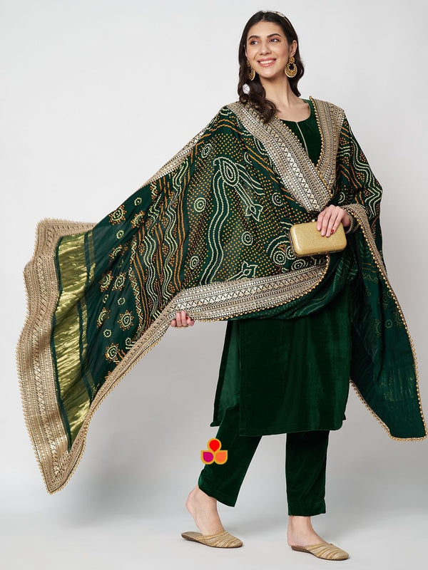 anokherang Dupattas Bridal Green Kareena Royale Bandhani Silk Dupatta