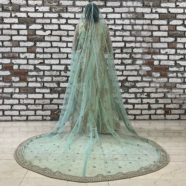 anokherang Dupattas Bridal Heer Blue Zari Embroidered Net Stone Dupatta