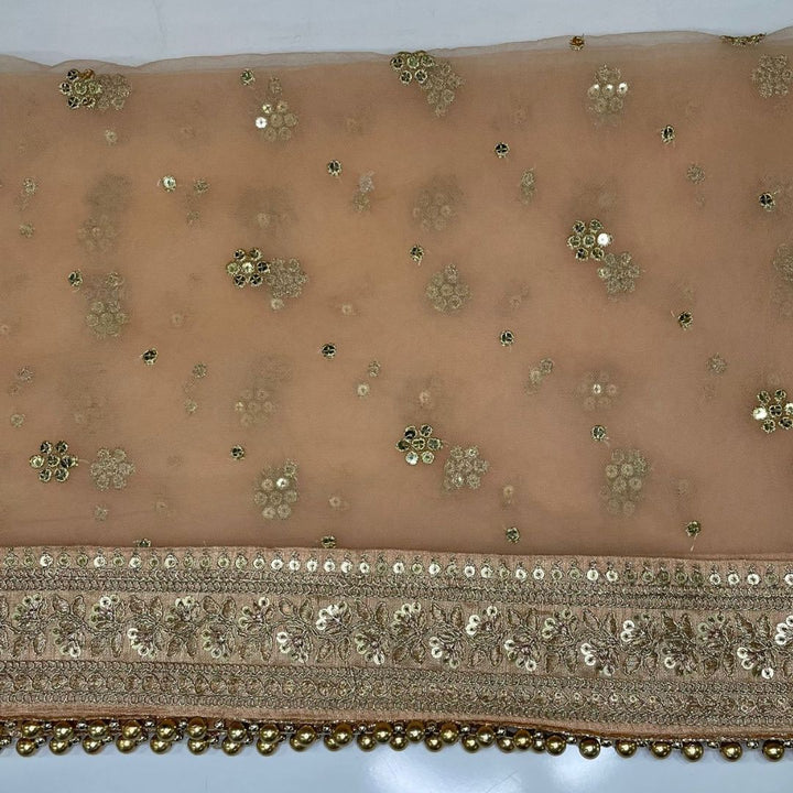 anokherang Dupattas Copy of Bridal Noor Peach Zari Embroidered Net Stone Dupatta