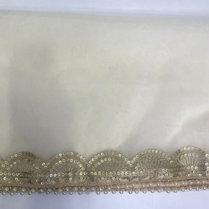 anokherang Dupattas Bridal Ivory Mahira Silver Sequin Pearl Organza Scalloped Dupatta