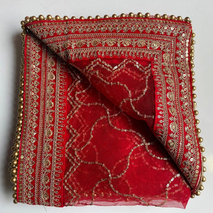 anokherang Dupattas Bridal Kashish Red Net Embroidered Dupatta