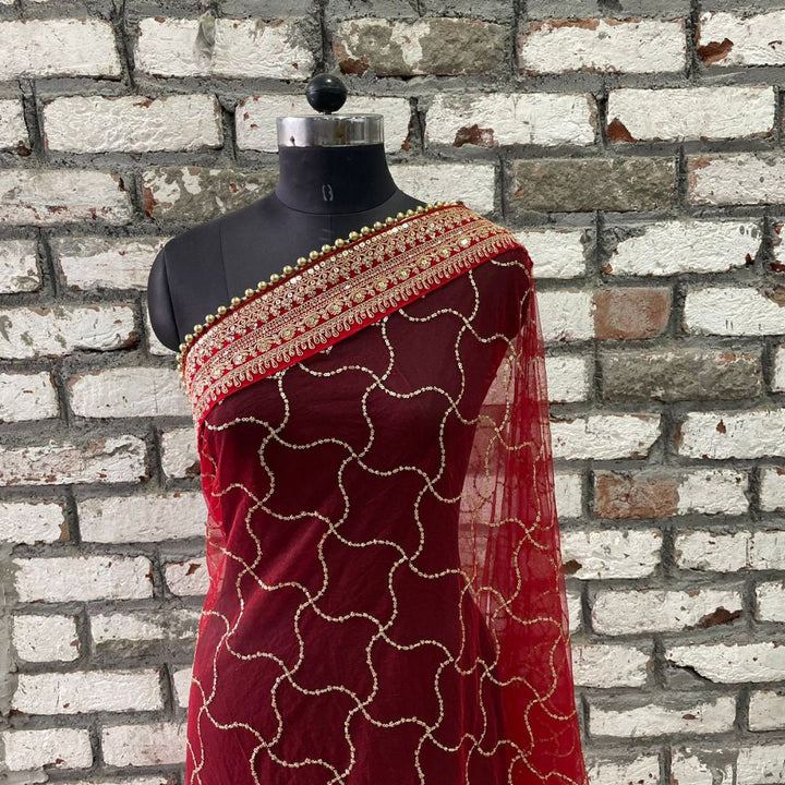 anokherang Dupattas Bridal Kashish Red Net Embroidered Dupatta