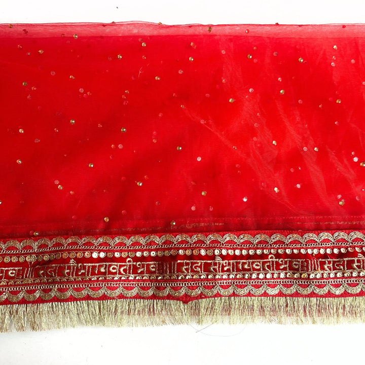 anokherang Dupattas Bridal Love Red Stone Saubhaugyavati Fringed Net Dupatta