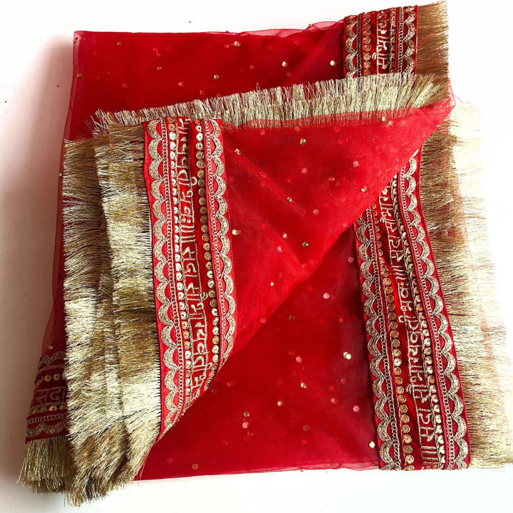 anokherang Dupattas Bridal Love Red Stone Saubhaugyavati Fringed Net Dupatta