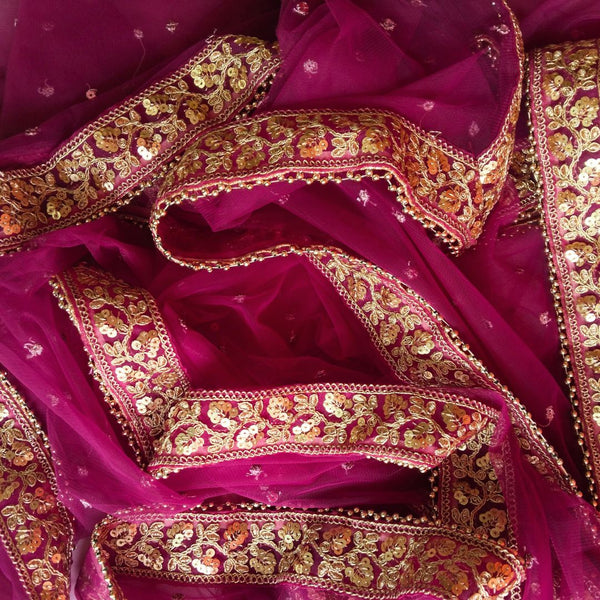 anokherang Dupattas Bridal Magenta Glorious Sequins Embroidered Net Dupatta