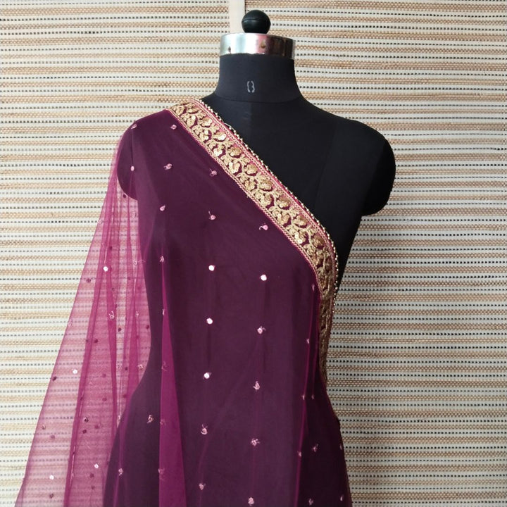 anokherang Dupattas Bridal Magenta Glorious Sequins Embroidered Net Dupatta