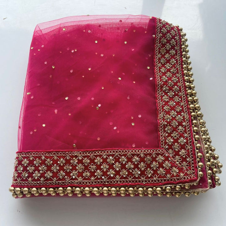 anokherang Dupattas Bridal Magenta Jewel Embroidered Stone Net Dupatta