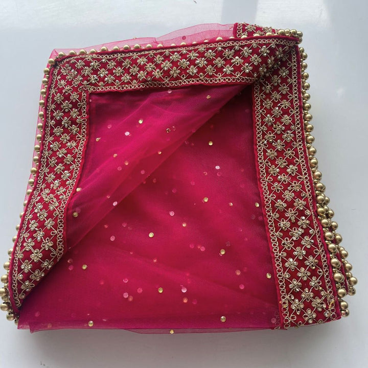 anokherang Dupattas Bridal Magenta Jewel Embroidered Stone Net Dupatta