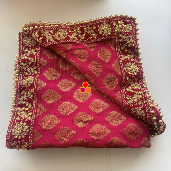 anokherang Dupattas Bridal Magenta Kundan Banarasi Georgette Dupatta