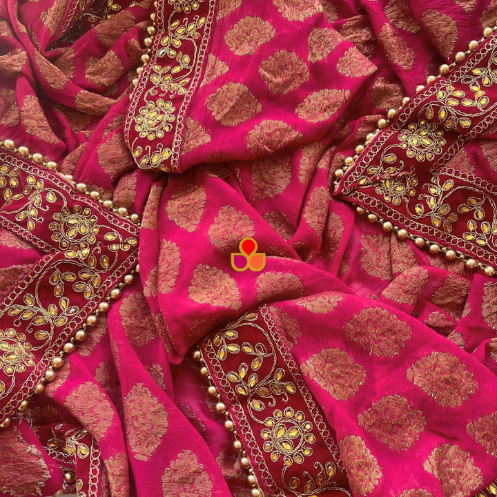 anokherang Dupattas Bridal Magenta Kundan Banarasi Georgette Dupatta