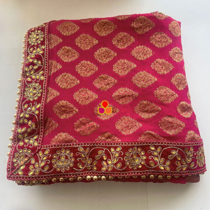 anokherang Dupattas Bridal Magenta Kundan Banarasi Georgette Dupatta