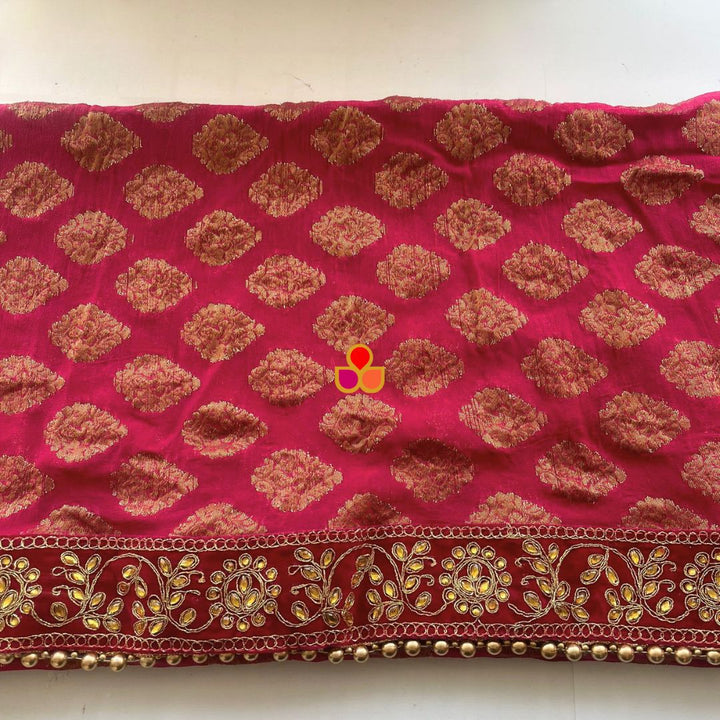 anokherang Dupattas Bridal Magenta Kundan Banarasi Georgette Dupatta