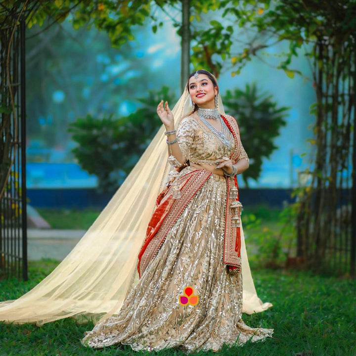 anokherang Dupattas Bridal Majestic Gold Trail Net Dupatta