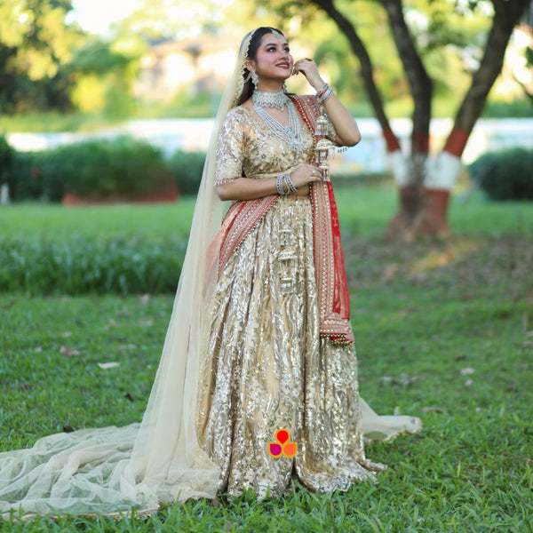 anokherang Dupattas Bridal Majestic Gold Trail Net Dupatta