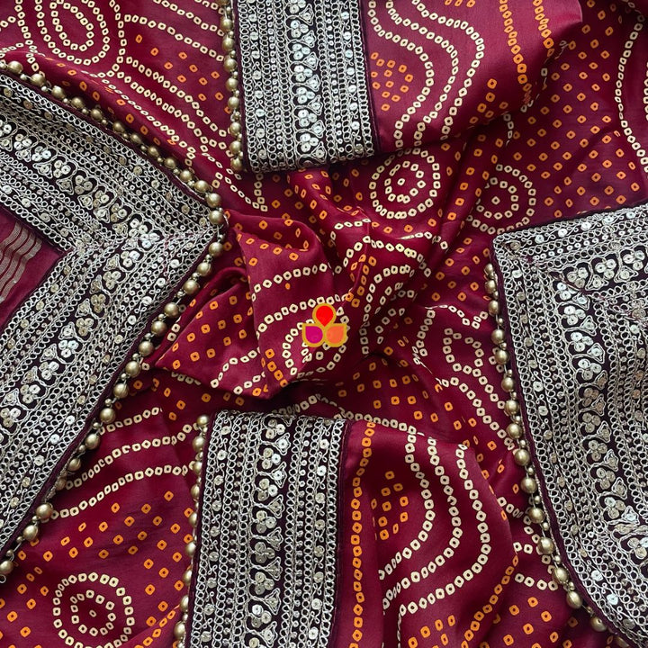 anokherang Dupattas Bridal Maroon Kareena Royale Bandhani Silk Dupatta