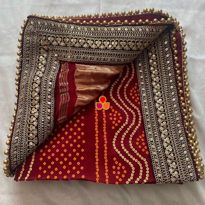 anokherang Dupattas Bridal Maroon Kareena Royale Bandhani Silk Dupatta