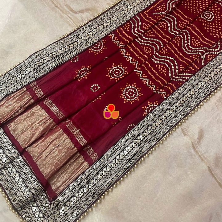 anokherang Dupattas Bridal Maroon Kareena Royale Bandhani Silk Dupatta