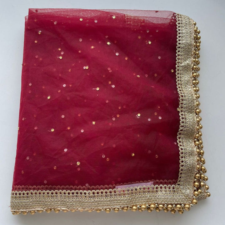 anokherang Dupattas Bridal Maroon Net Stone Dupatta