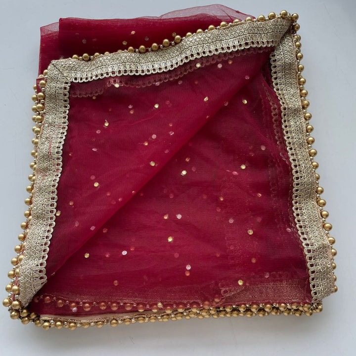 anokherang Dupattas Bridal Maroon Net Stone Dupatta