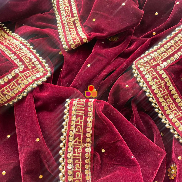 anokherang Dupattas Bridal Maroon Stone Saubhagyavati Velvet Dupatta