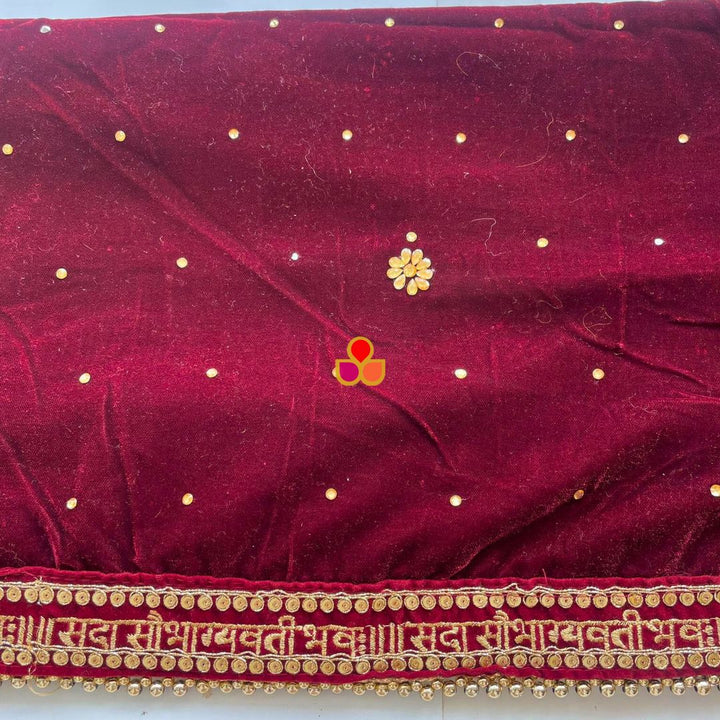 anokherang Dupattas Bridal Maroon Stone Saubhagyavati Velvet Dupatta