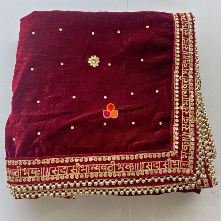 anokherang Dupattas Bridal Maroon Stone Saubhagyavati Velvet Dupatta