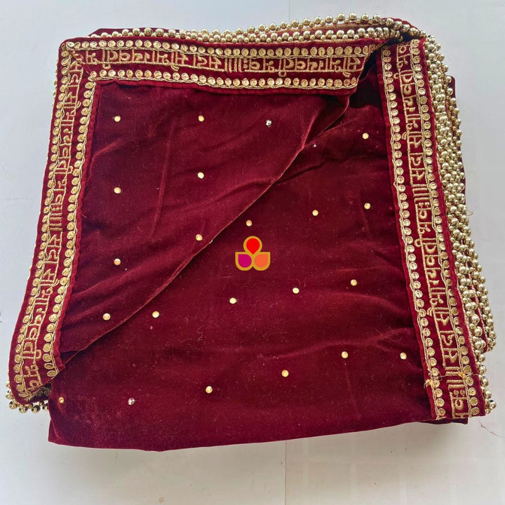 anokherang Dupattas Bridal Maroon Stone Saubhagyavati Velvet Dupatta