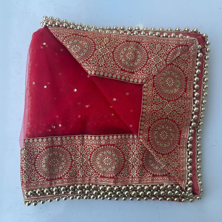 anokherang Dupattas Bridal Mastani Red Net Stone Banarasi Border Dupatta